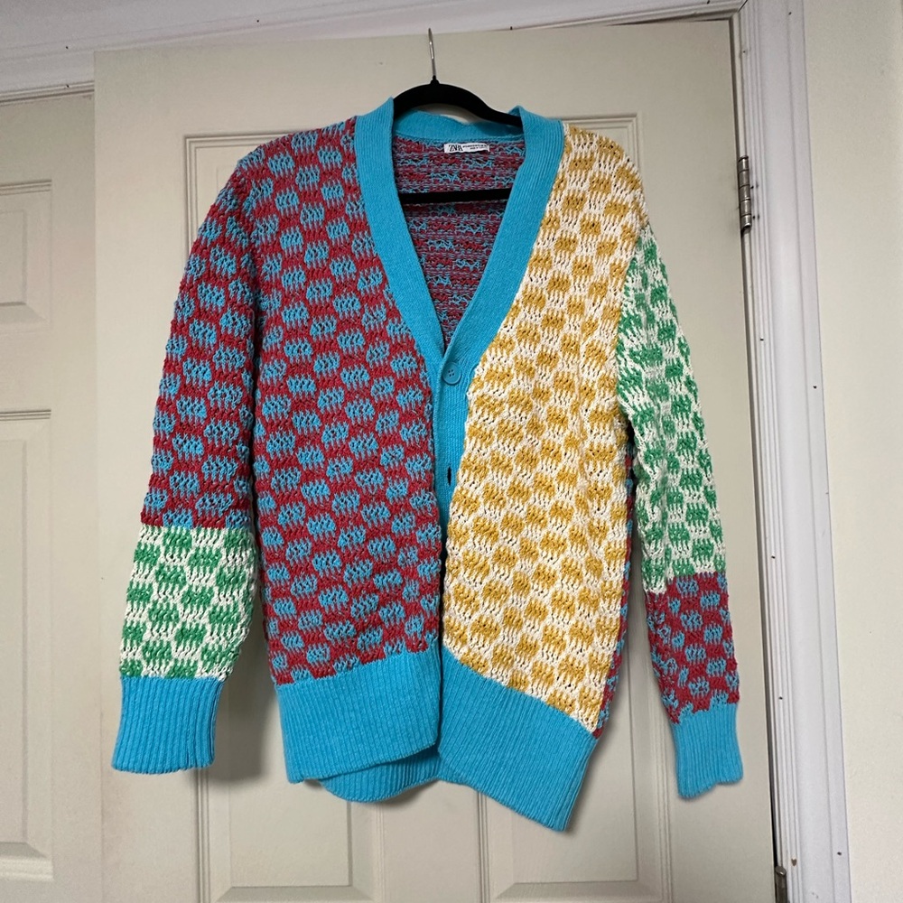 Zara Blue and Multicolor Men's Cardigan
